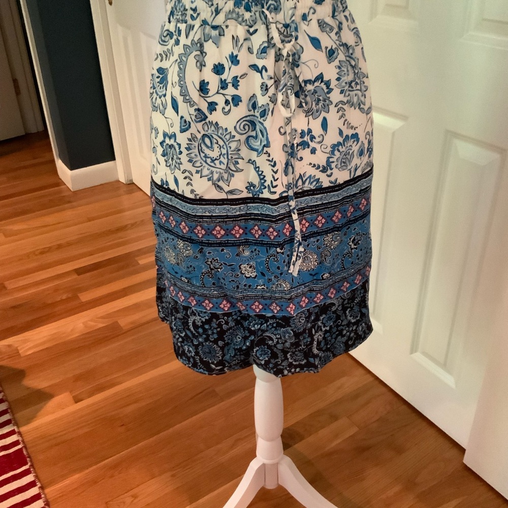 LOFT Blue and White Patterned A-Line Skirt